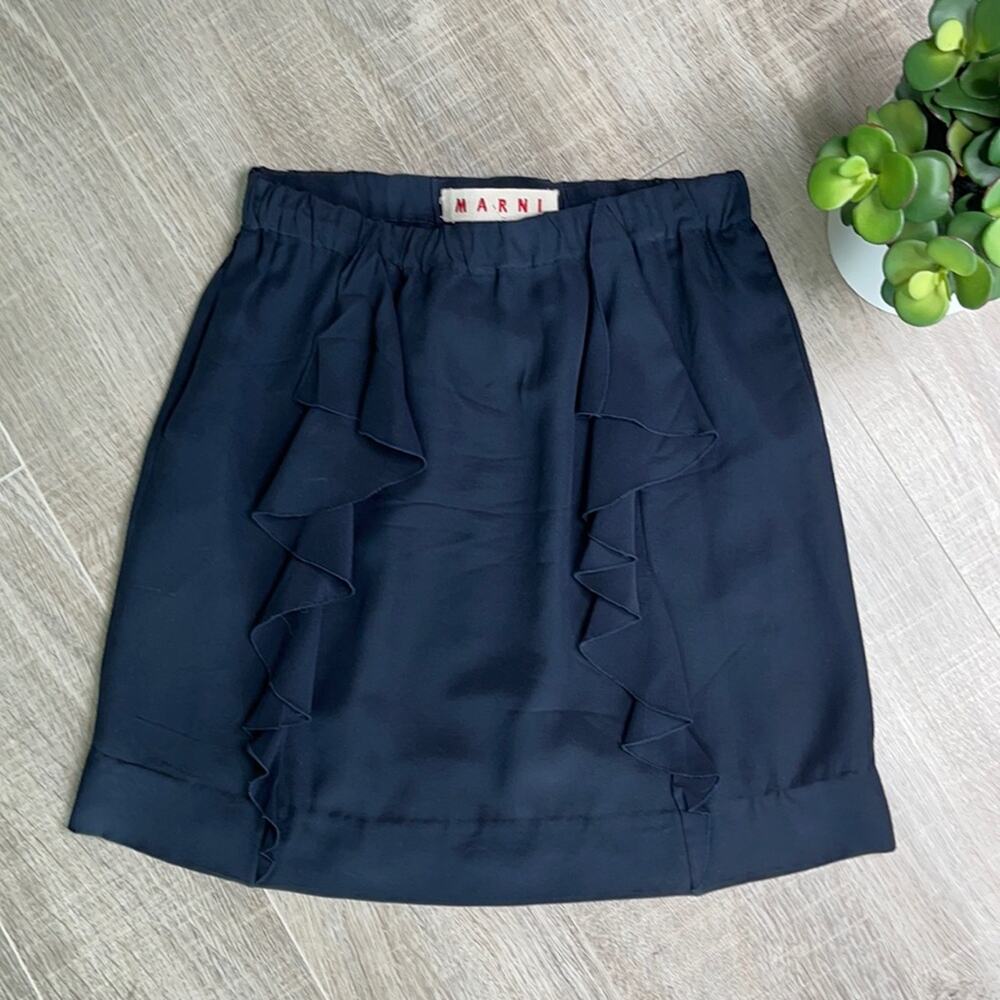 MARNI Women's Black Ruffle Front Elastic Waist Mini Skirt with Pockets